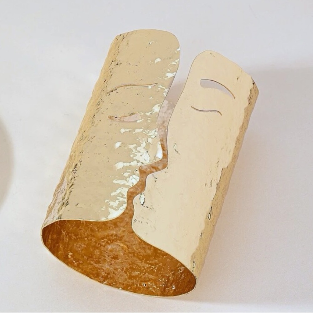 New Textured Abstract Artist Face Cuff Bracelet / Avant Garde Chunky Art - Picture 2 of 13